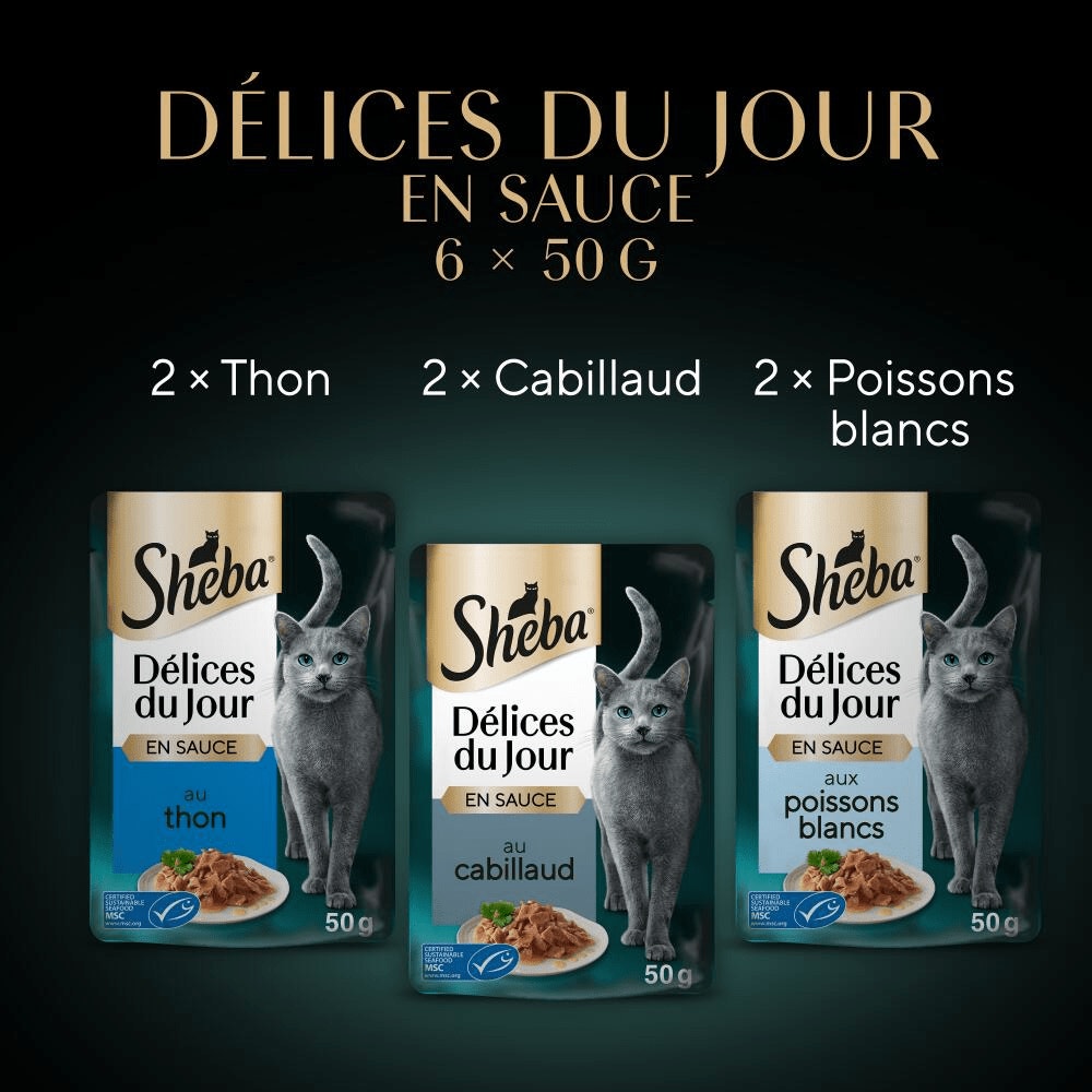 Sachets Fraîcheur Au Thon, Au Cabillaud Et Aux Poissons Blancs En Sauce 6 x 50g - Délices Du Jour - 2